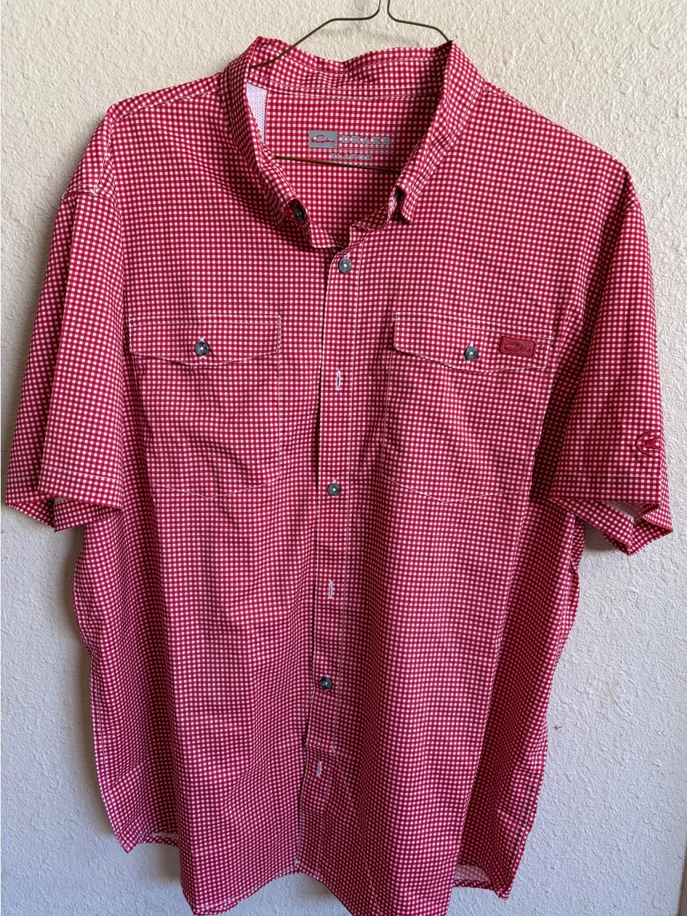 Drake mens Short-Sleeve Red Check Button-Up Shirt - lightweight vented size XL